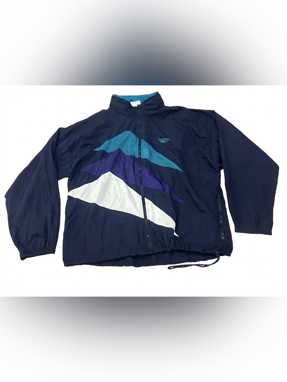 Vintage Reebok Windbreaker Jacket Size XL Blue Teal Purple Color Block Full Zip